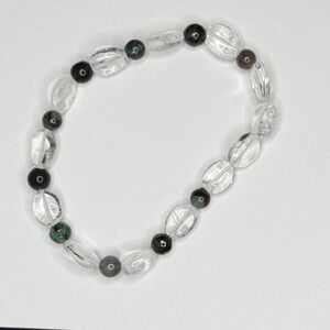 chrysocolla gemstone and clear quartz bracelet handmade stretch